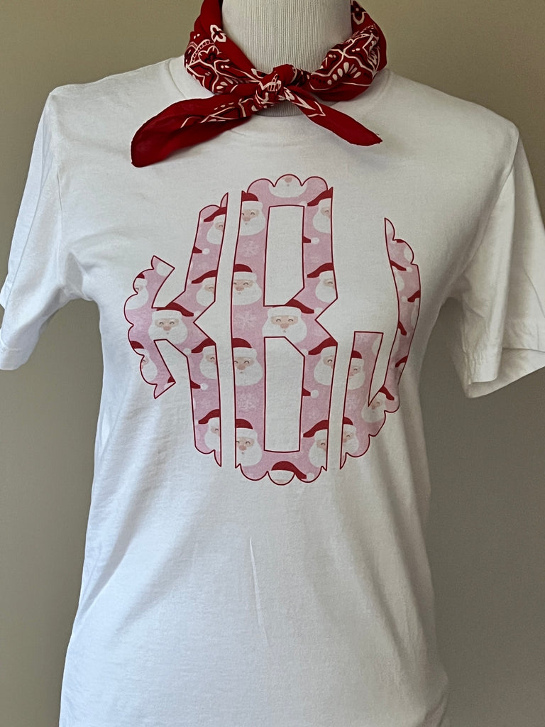 Monogram with Santa Faces Tee