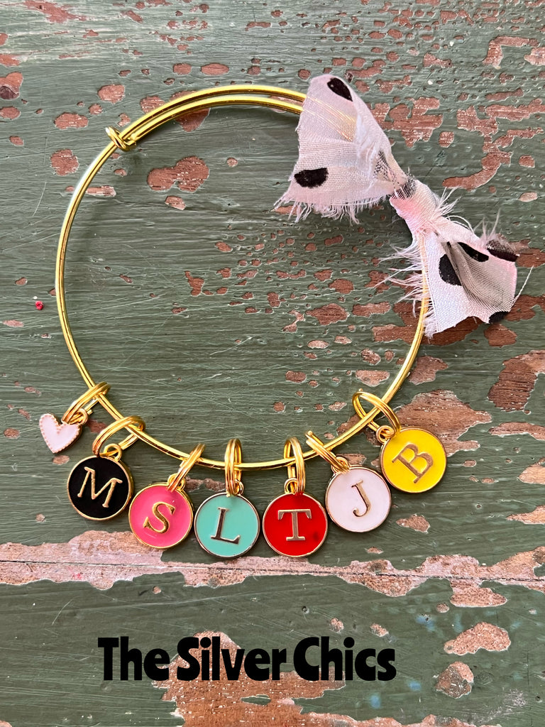 Bangle Bracelet with Initial Charms